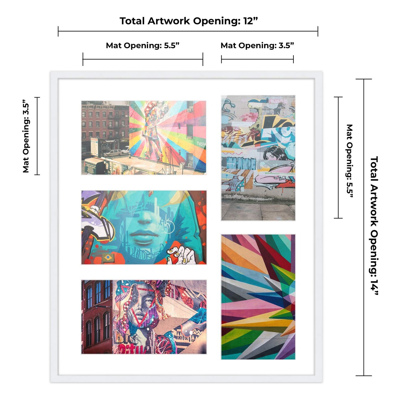 White Finish Collage Frame - White Mat, 20 Frame Sizes to Choose From, UV Acrylic, Wall Hanging Hardware, Vertical or Horizontal Display